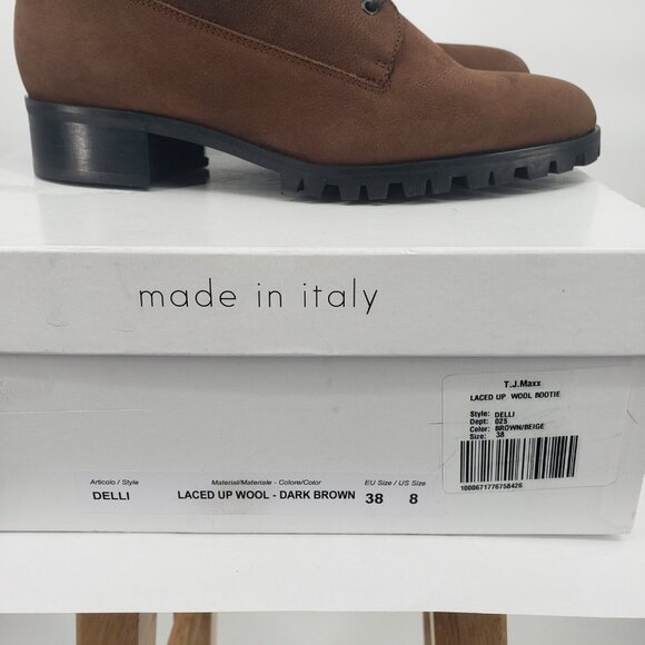 Brown Lace Up Ankle Boots Shearling Cuff Lug Sole Combat Booties - Picture 8 of 9